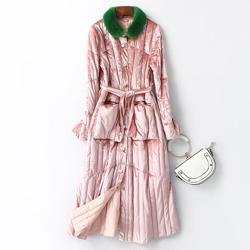 2018 новый зимний норковый меховой воротник теплый длинный женский пуховик модный