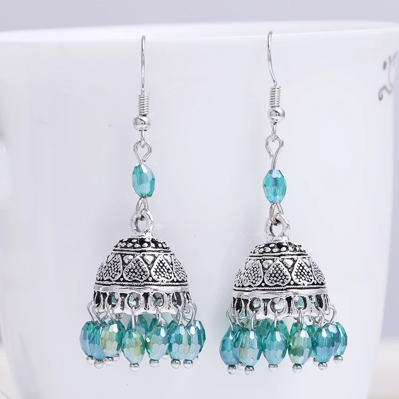 Винтажные этнические индийские серьги Jhumka Jhumki, резные серьги в виде лотоса ручной работы, традиционные колокольчики, висячие серьги, ювелирные изделия для женщин, индийские ювелирные изделия