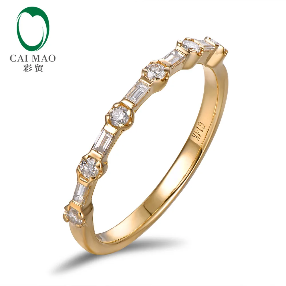 Caimao изысканный 0.30ct круглый и багет бриллиантов 14kt желтого золота Eternal кольцо Свадебные украшения