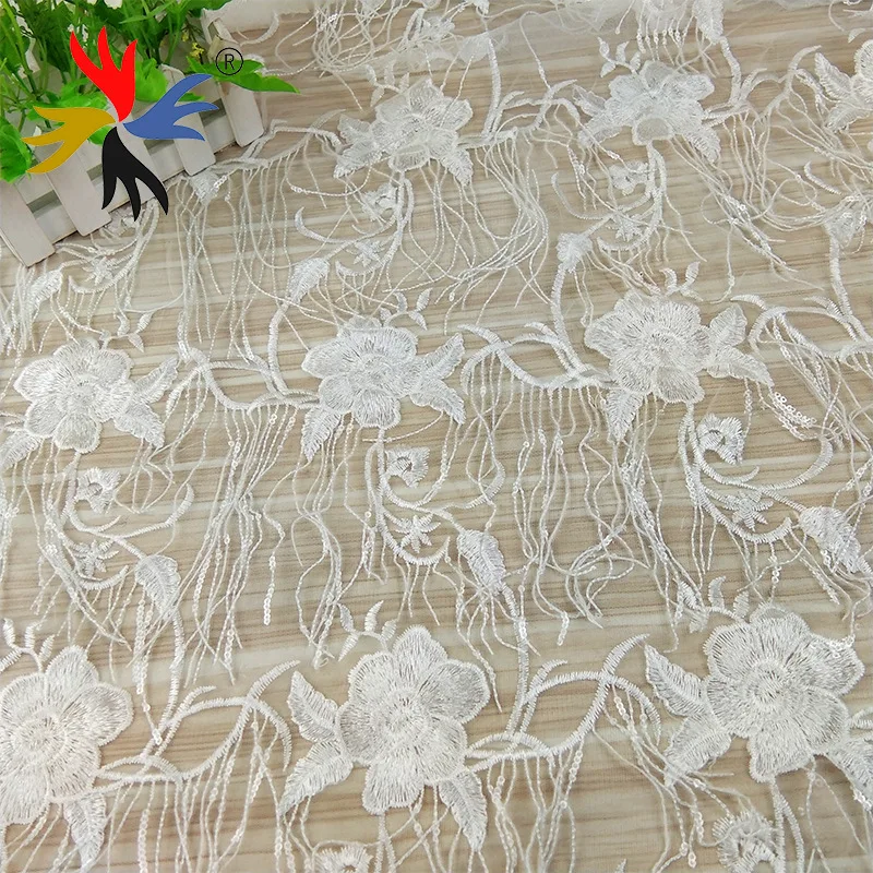 3Yards Unique Tassel Design African Sequins Net Lace Fabric High Quality Embroidery net lace fabric for fashion party dress | Дом и сад
