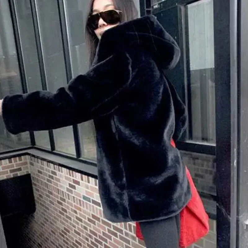2018 Новое модное пальто с капюшоном из искусственного меха женское длинное супер