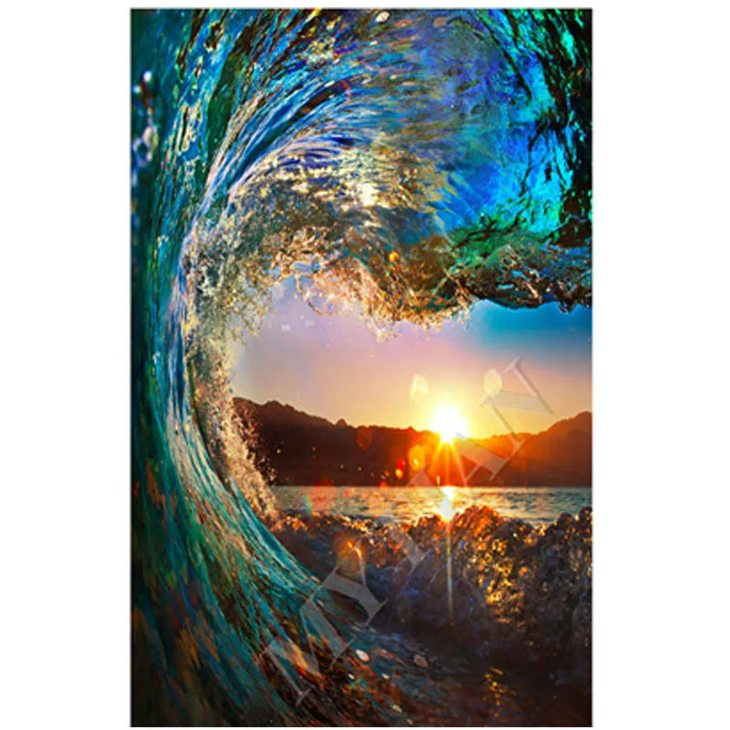 landscape diy 5D Diamond Painting Cross Stitch Full Drill resin Colored waves&ampsunset Embroidery Rhinestones mosaic decor | Дом и сад