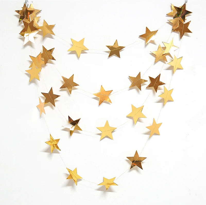 4 комплекта блестящая золотая звезда Луна Бумажная гирлянда на день рождения