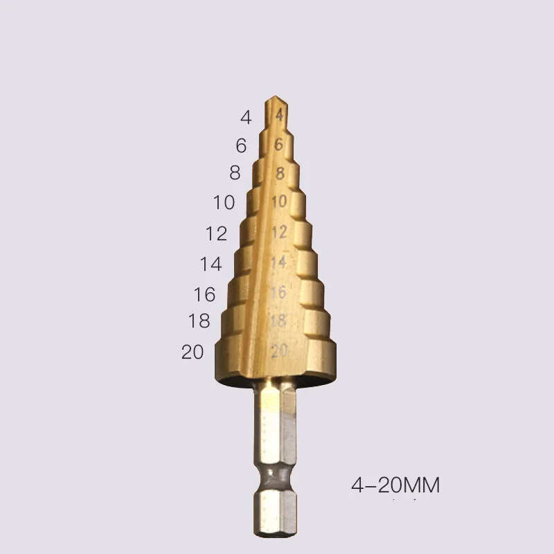 4-20mm HSS Титан покрытием Ступенчатое сверло набор инструментов для металла высокой Скорость Сталь бурение на возраст от 4 до 12 лет/20/32 мм Мощность инструменты металлический Буровое Сверло в форме конуса - Цвет: 4-20mm