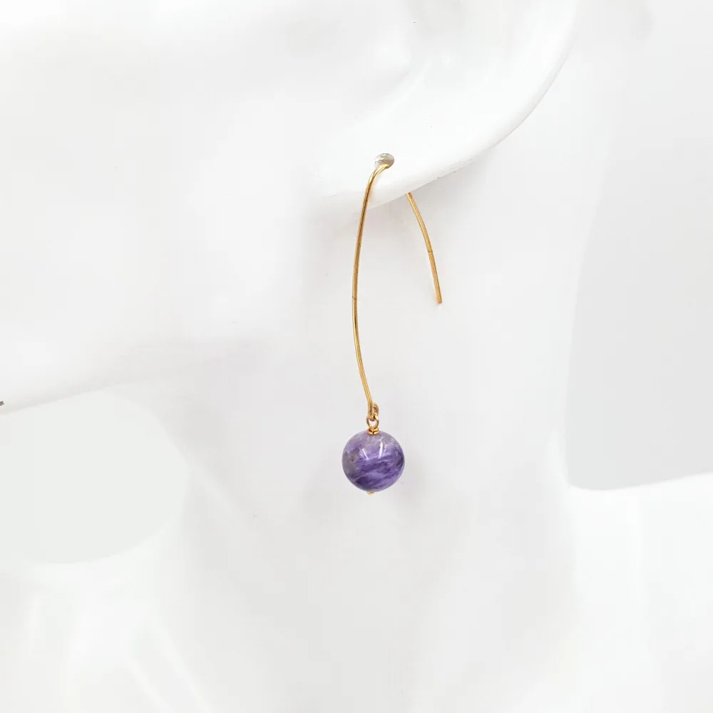 Lii Ji Charoite 10 мм бусины фотосеребряные длинные висячие серьги|earrings dangle|earrings earringearrings
