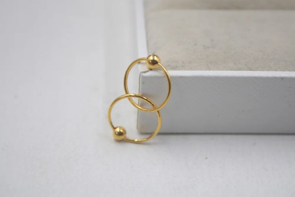 Real 18K Yellow Gold Earrings Perfect Smooth Bead Circle Woman Lucky Hoop 12mmDia Earrings Jewelry