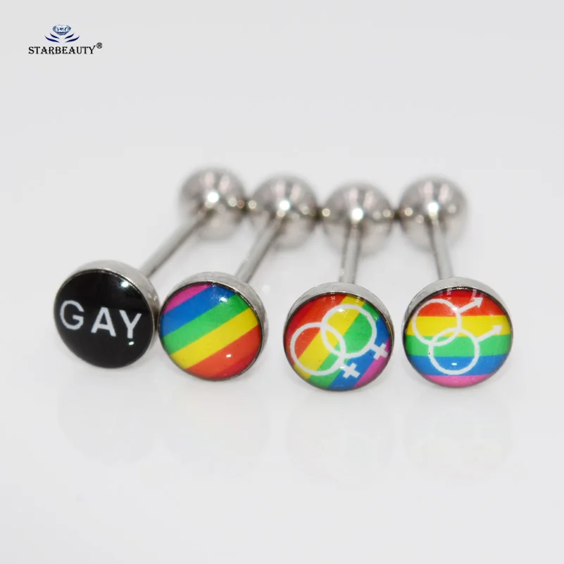 Горячее предложение 4 шт/партия Радужное штыревое кольцо G A Y ювелирные изделия из нержавеющей стали заводской пирсинг язык пирсинг для соска кольца тела