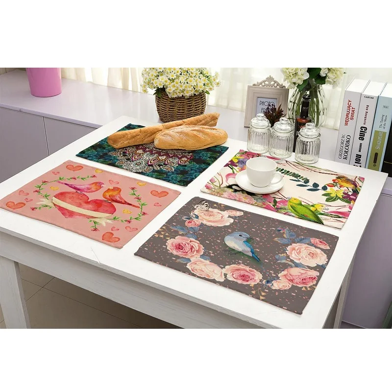 4 шт./комплект декоративные коврики из хлопка и льна|Столовые салфетки| |