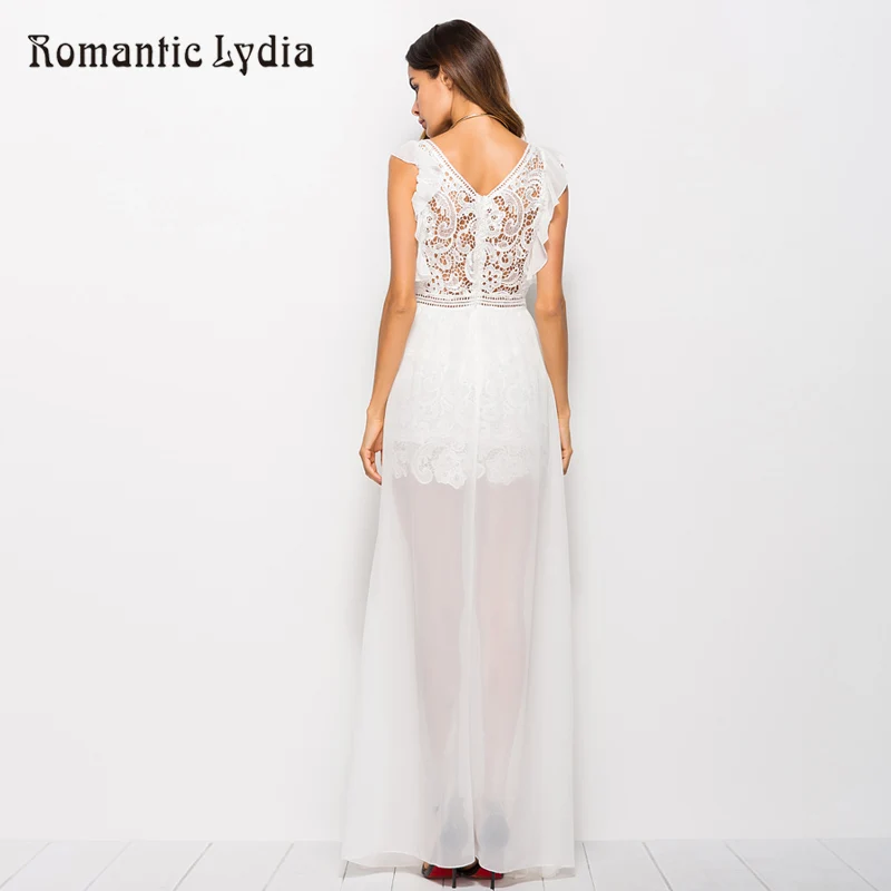 2018 Women Elegant Luxurious Floor Length V Neck Summer White Long Lace Dress | Женская одежда