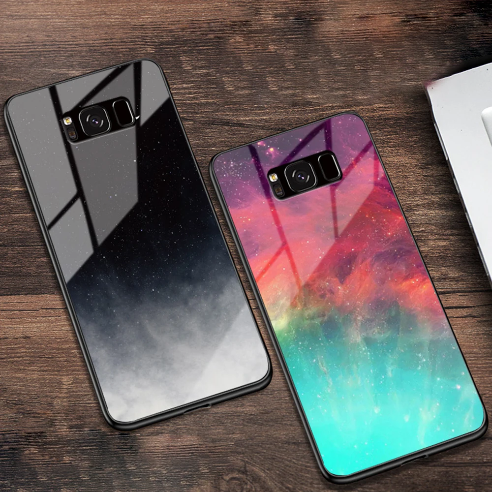 Eqvvol, закаленное стекло, Космический Чехол для телефона, для samsung Galaxy Note 8, 9, S8, S9 Plus, S7 Edge, мягкий чехол, s, звездная луна, окрашенная крышка, Coque