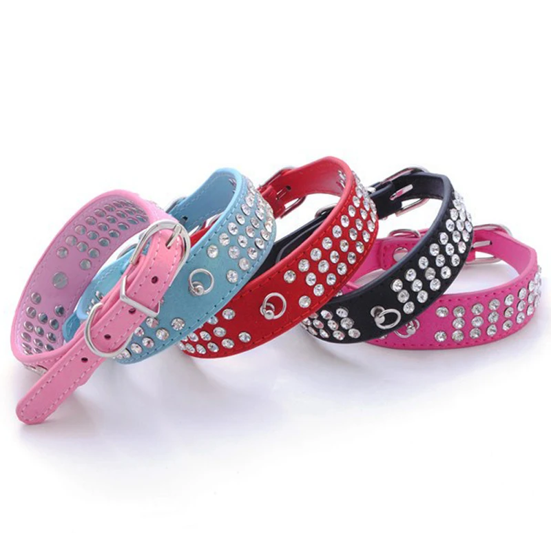 Со стразами бархат замши Pet Ошейник 1 дюйм широкий розовый синий черный красный