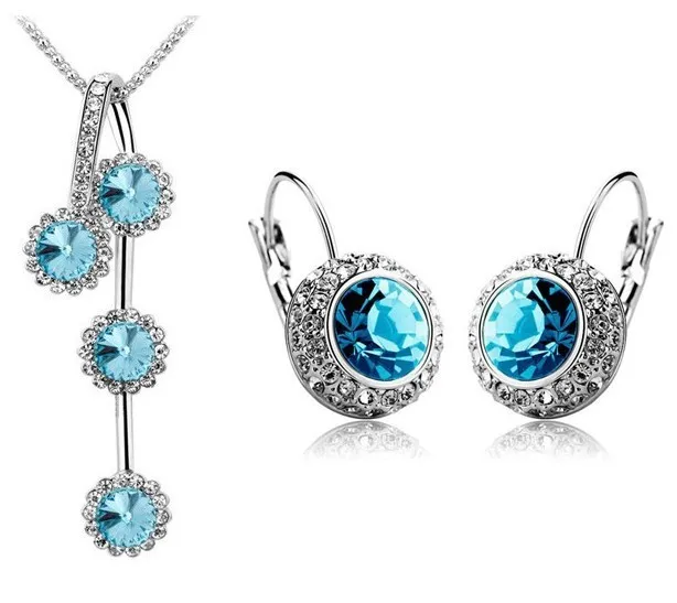 Оптовая моды свитер цепи Австрийский хрусталь кулон ожерелье серьги Комплектов