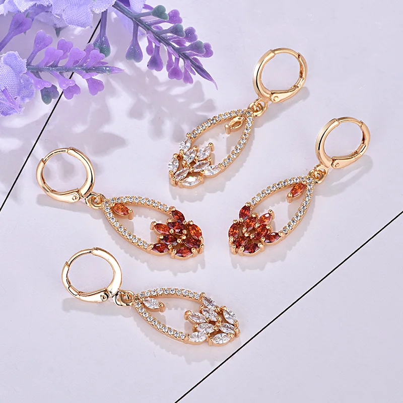 2019 модные изысканные цветные круглые серьги каменные листья кубический циркон