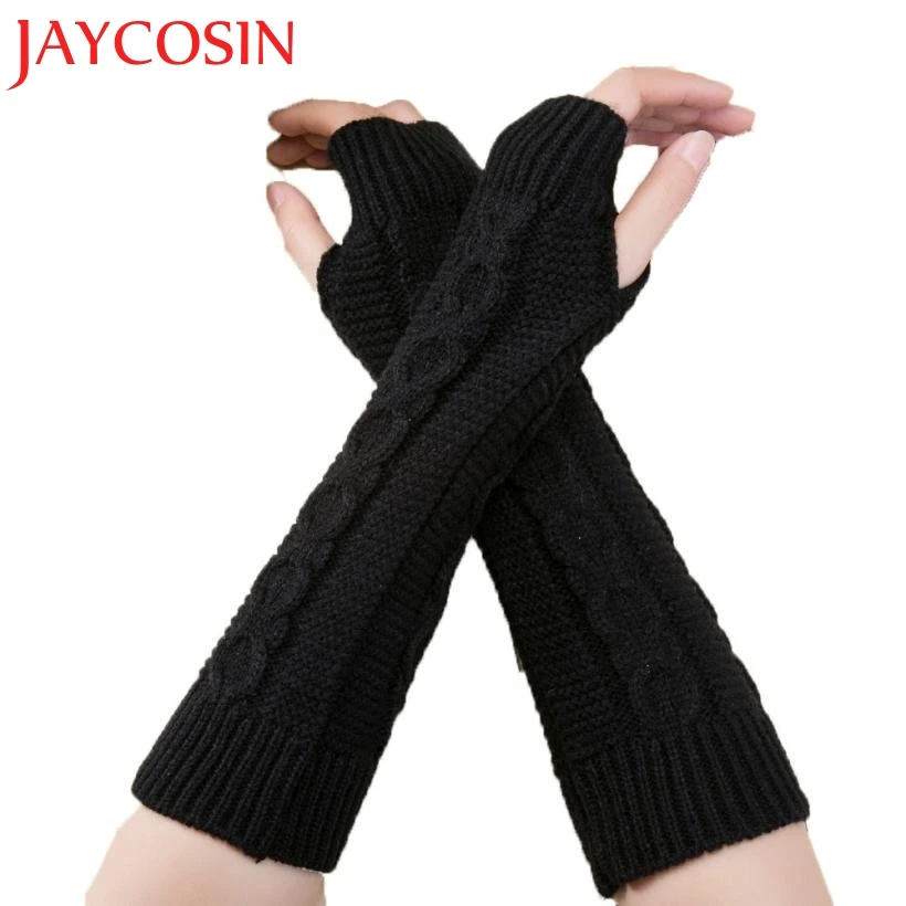 Модные унисекс полудлинные перчатки вязаные зимние без пальцев мягкие митенки