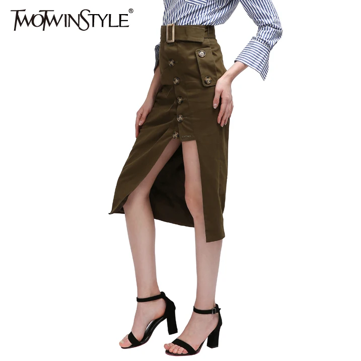 TWOTWINSTYLE армейская зеленая длинная юбка миди летние женские юбки на шнуровке с