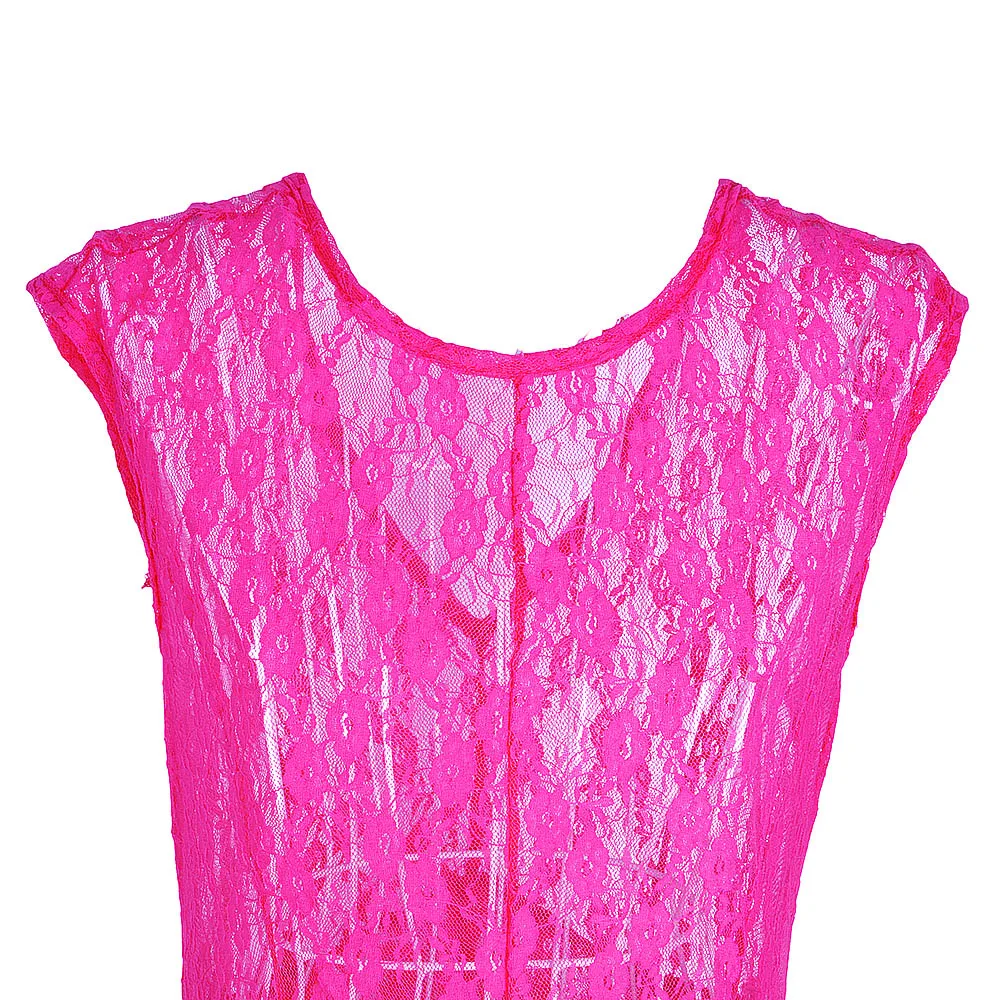 

Women Solid Color Lace Hollow Out Short Sleeve Double Layer Princess Dress
