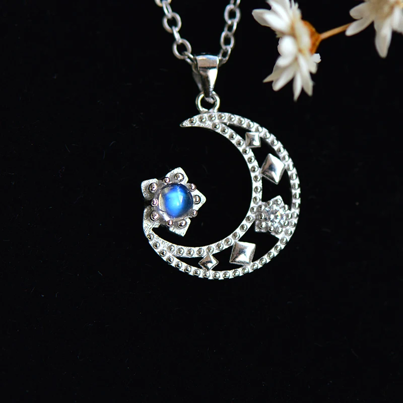 2018 Promotion Top Fashion Nepal Bali 925 Sterling Inlaid Natural Moonstone Pendnat Necklace For Women Star&ampmoon Pendant Jewels |