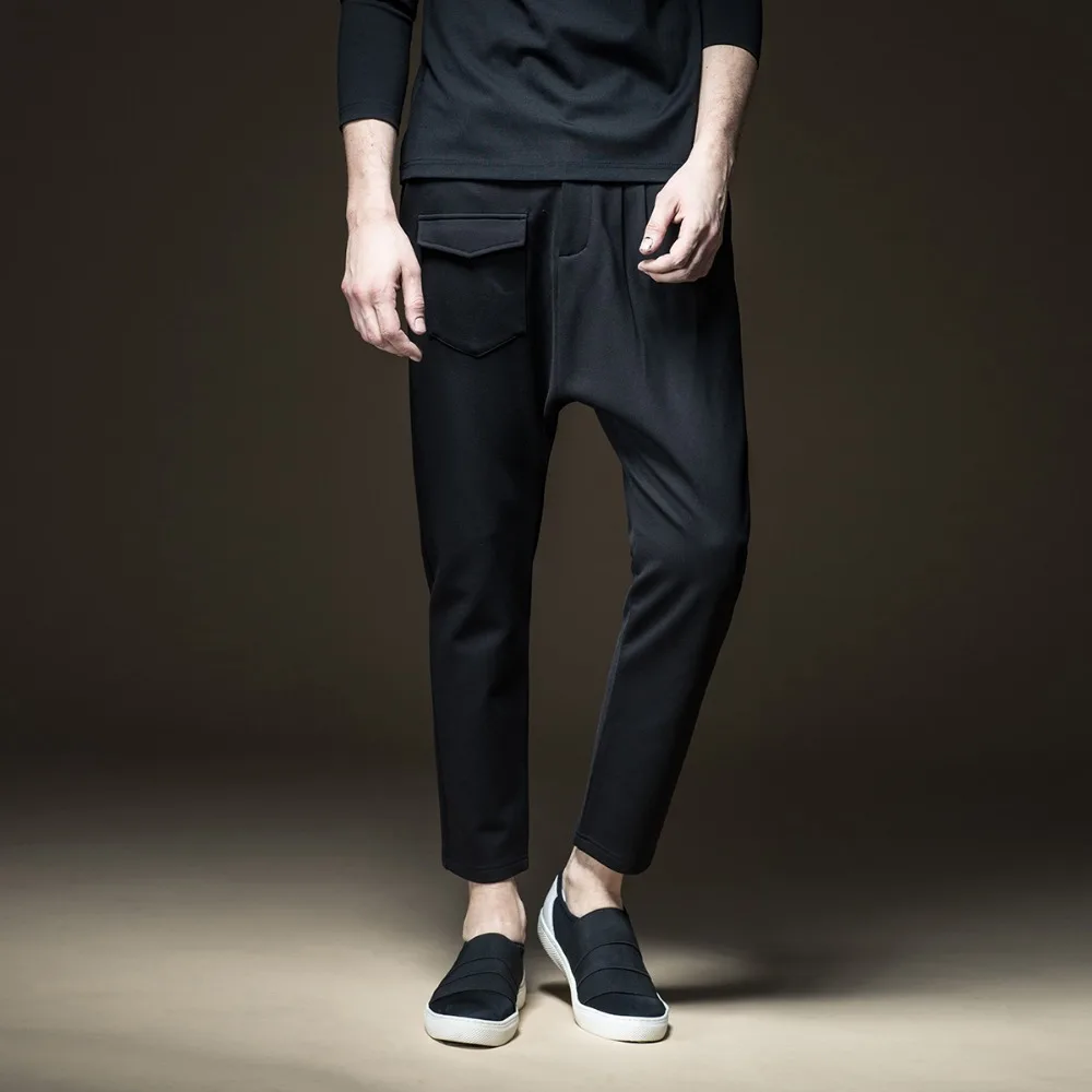 Free Shipping New male men's man Slim casual 2017 autumn slim trousers black personality Harlan Handsome Korean pants B173317165 | Мужская