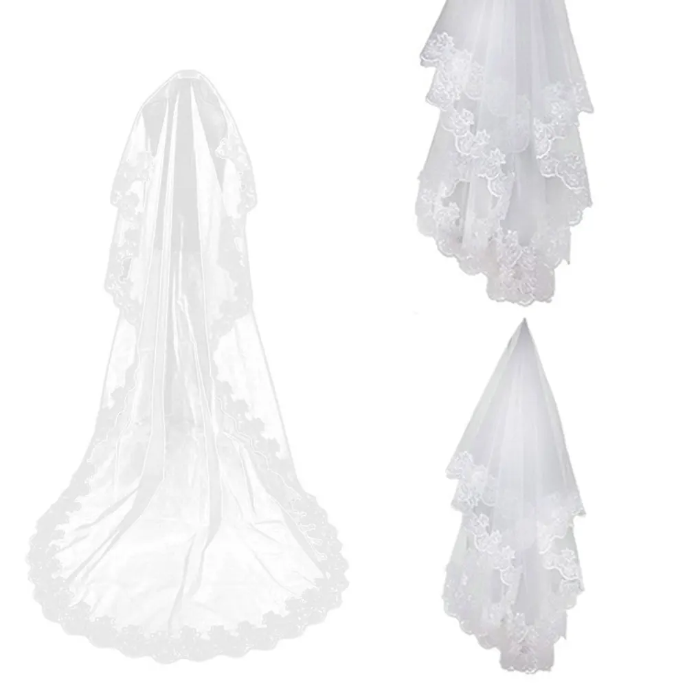 Long Mantilla Bride Veil Elegant Veils Polyester Girl Church Wedding Bridal | Дом и сад