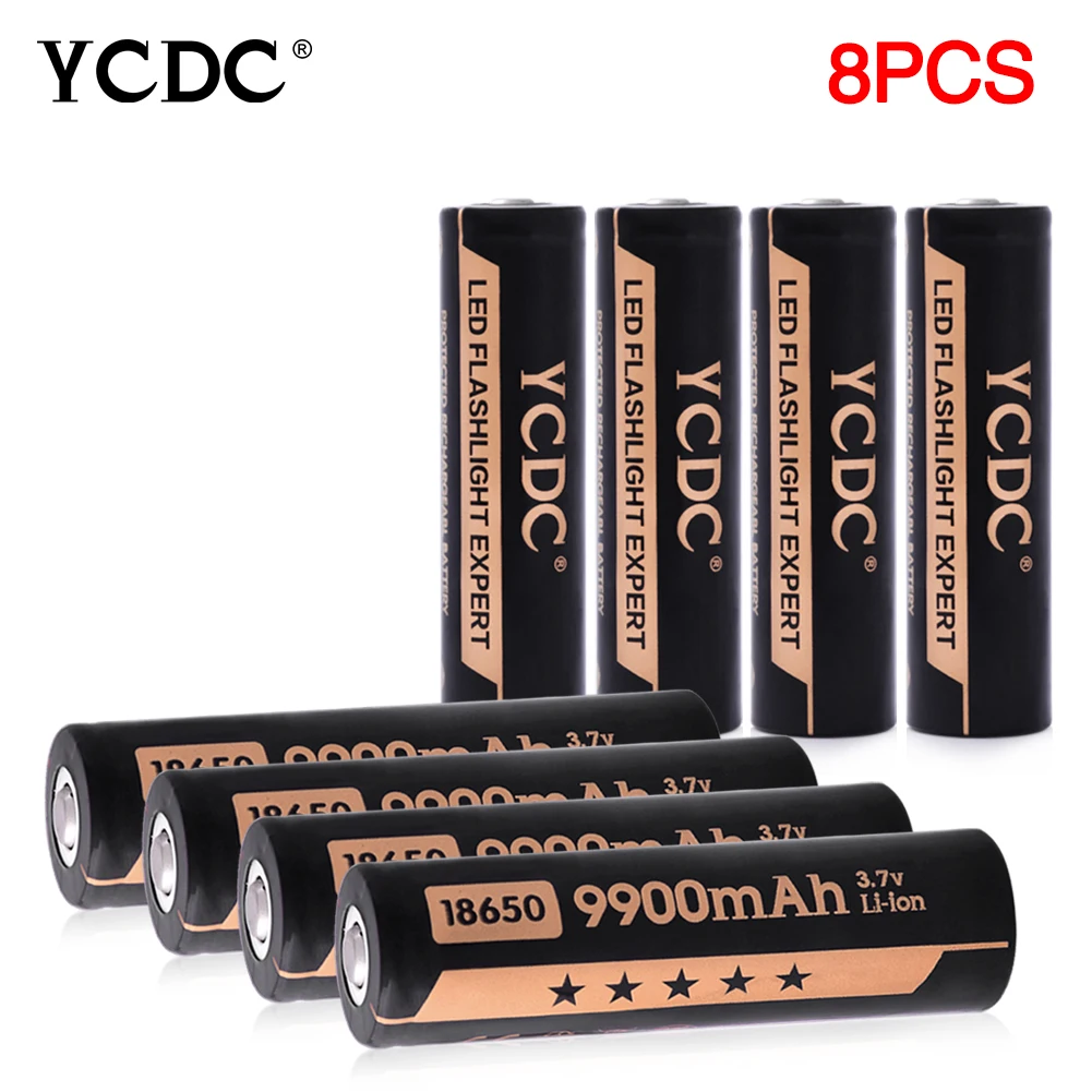 8 PCS 1/2/4/8/10/20x3,7 V 18650 Батарея 9900 мА/ч, литий-ионная батарея Перезаряжаемые литий ионная батарея Батарея для фонарик Фонарь аккумулятор - Цвет: 8 PCS