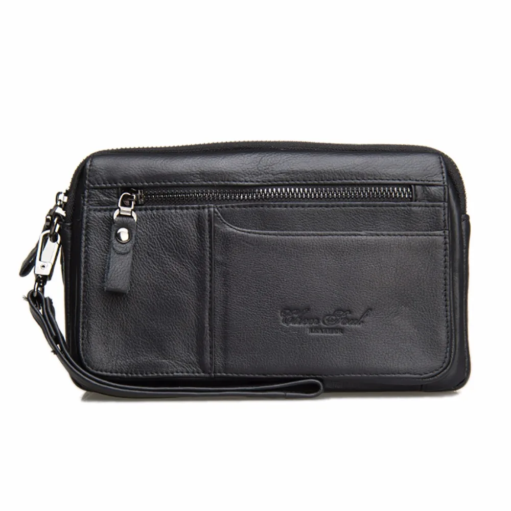 

Norbinus 100% Men Genuine Leather Clutch Bags Business Cowhide Wallets Mobile Phone Case Long Purse Pouch Male Zipper Handy Bag
