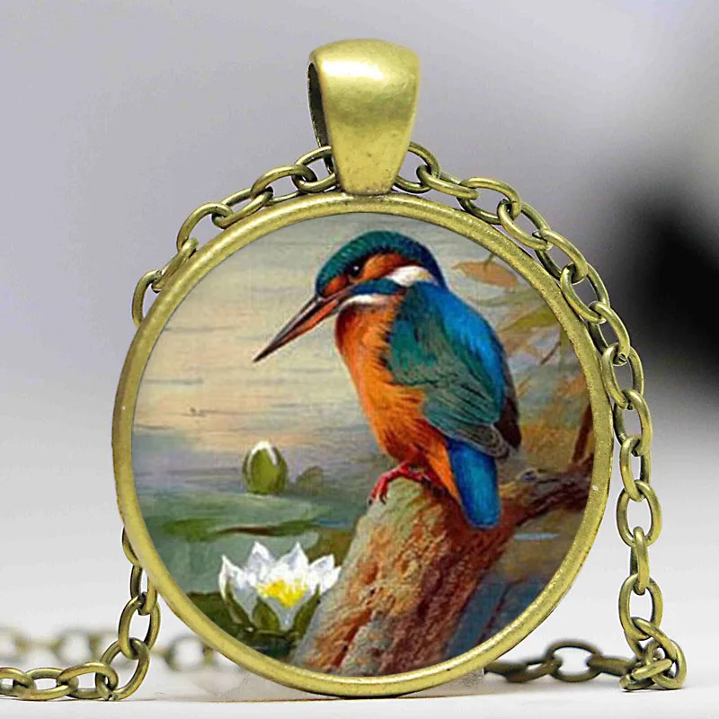 Kingfisher логотип ожерелье подвеска животное изображение Винтаж Серебряная цепочка