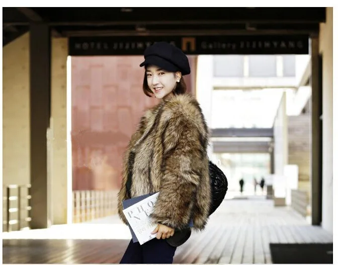 Brown fashion autumn faux mink leather jacket womens winter thicken warm fur leather coat woman slim jackets jaqueta de couro