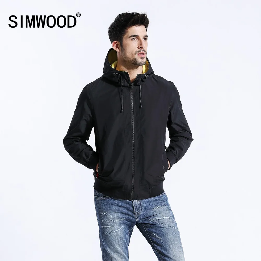 Демисезонная мужская ветровка SIMWOOD легкая куртка черного цвета облегающий жакет