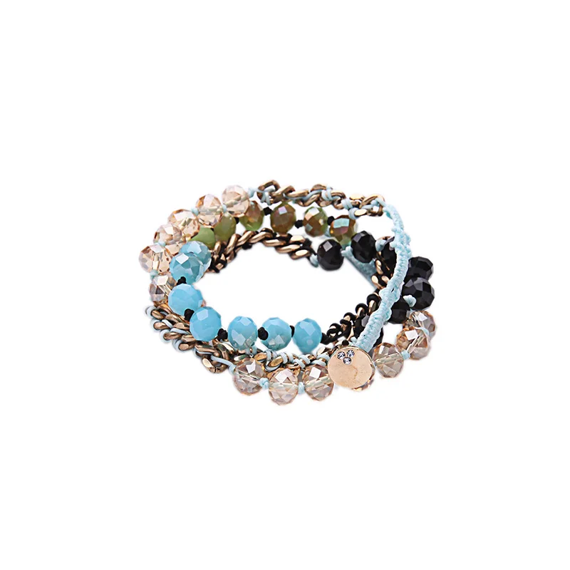 Плетеная цепочка из веревки длинный многослойный браслет бисера розовый синий