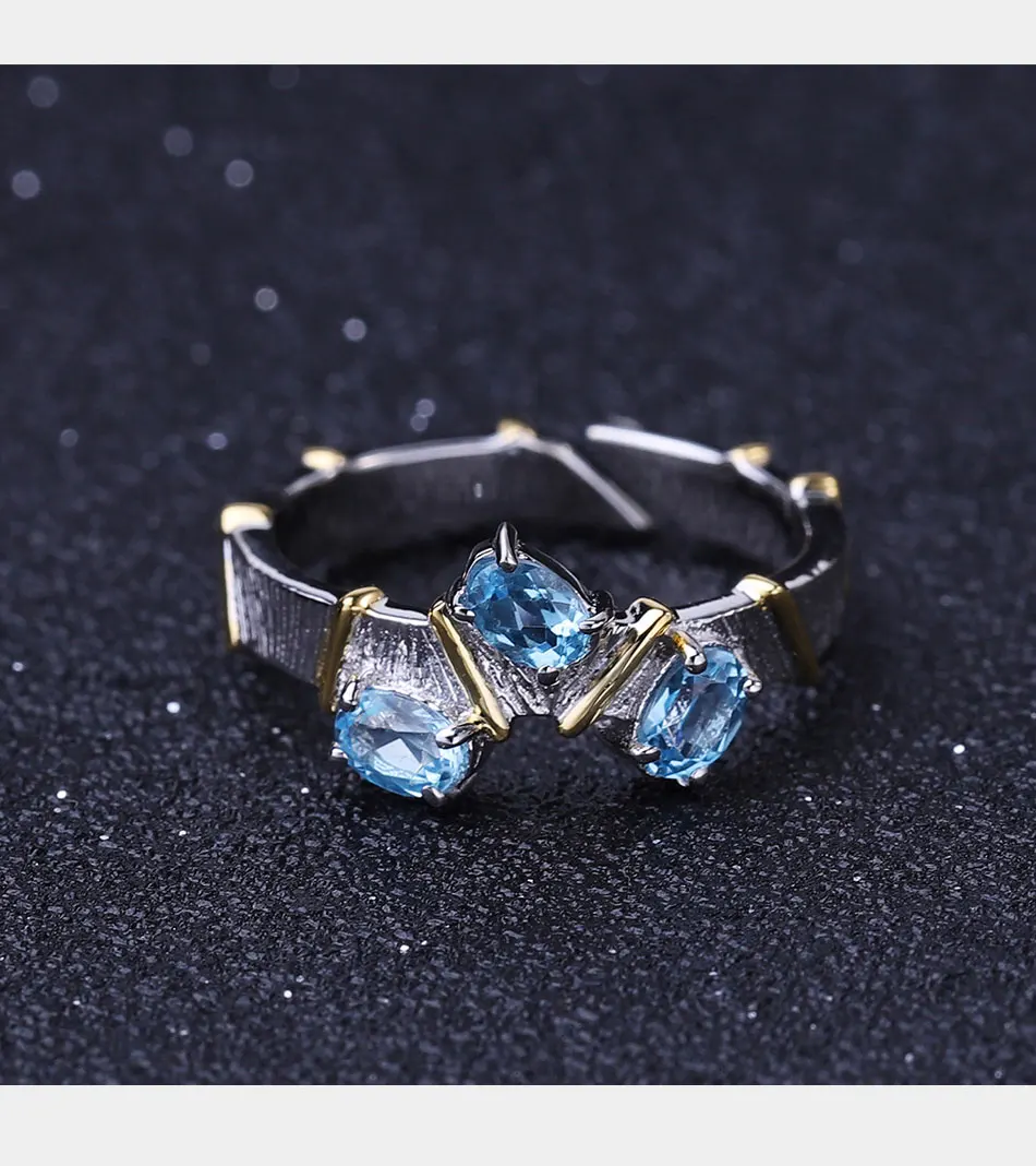 GEM'S балетное 925 пробы, серебряное, ручной работы, регулируемое, Открытое кольцо, натуральный Швейцарский Голубой Топаз, крест, пара колец для женщин, обручальное кольцо