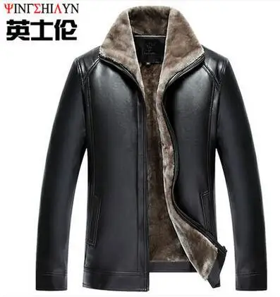 

Warm winter motorcycle leather jacket men velvet thickening short fur coats mens jaqueta de couro masculino black brown