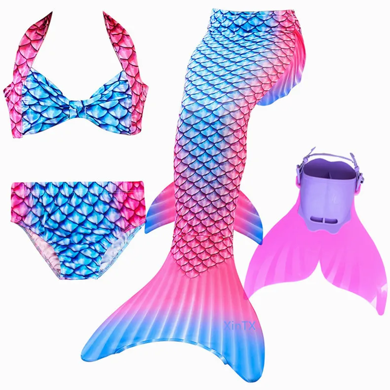 4pcs as picture show Новинка! Детский Костюм Русалки с монофином для девочек, купальный костюм русалки с хвостом русалки для девочек - Цвет: 4pcs as picture show