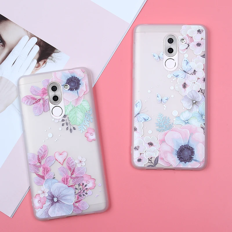 Чехол для Huawei Honor 7X чехол 9 10 Lite 6X P8 P9 P10 P20 Nova 2 Plus 3E рельефный Мягкий ТПУ с цветами |