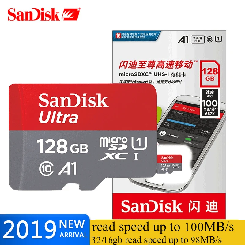 SanDisk UItra A1 Micro SD карта 128 ГБ 100 МБ/с./с 16 32 64 Гб 256 200 400 U1 класс 10 памяти microsd Flash TF/sd