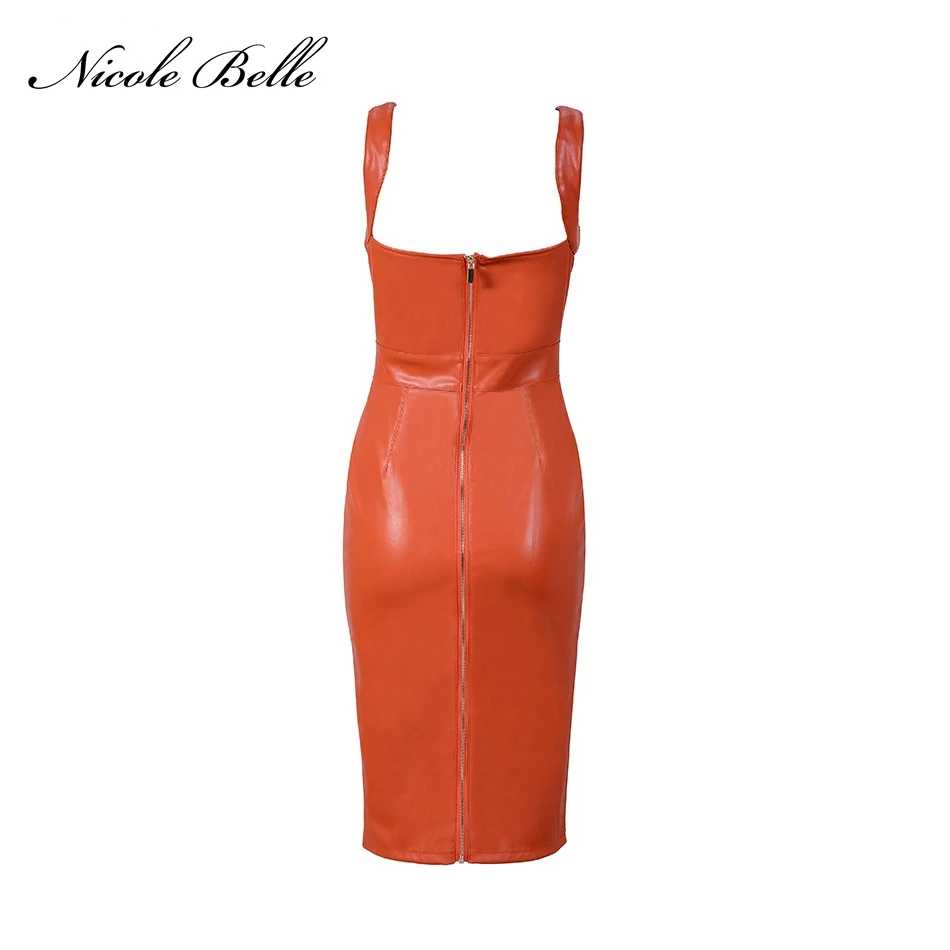 NICOLE BELLE2019new Мода знаменитостей Подиум pu платье Оранжевый v образный вырез клинья