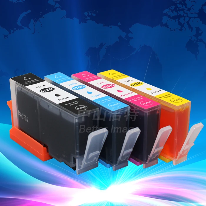 Чернильный путь 5 PK Совместимый струйный картридж для HP670BXL Deskjet 4615 4625 5525 1BK + 1