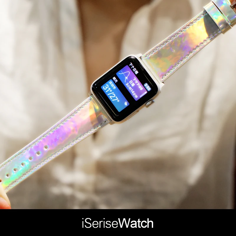 Лазерная часы с кожаным ремешком ремешок для наручных часов apple Watch 6 watch 62/3