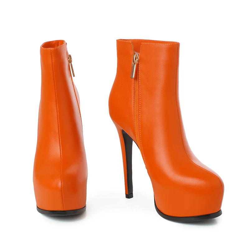 White Black Orange High Heel Platform Ankle Boots Women Fashion Sexy Thin Party Wedding Shoes Ladies Genuine Leather | Обувь