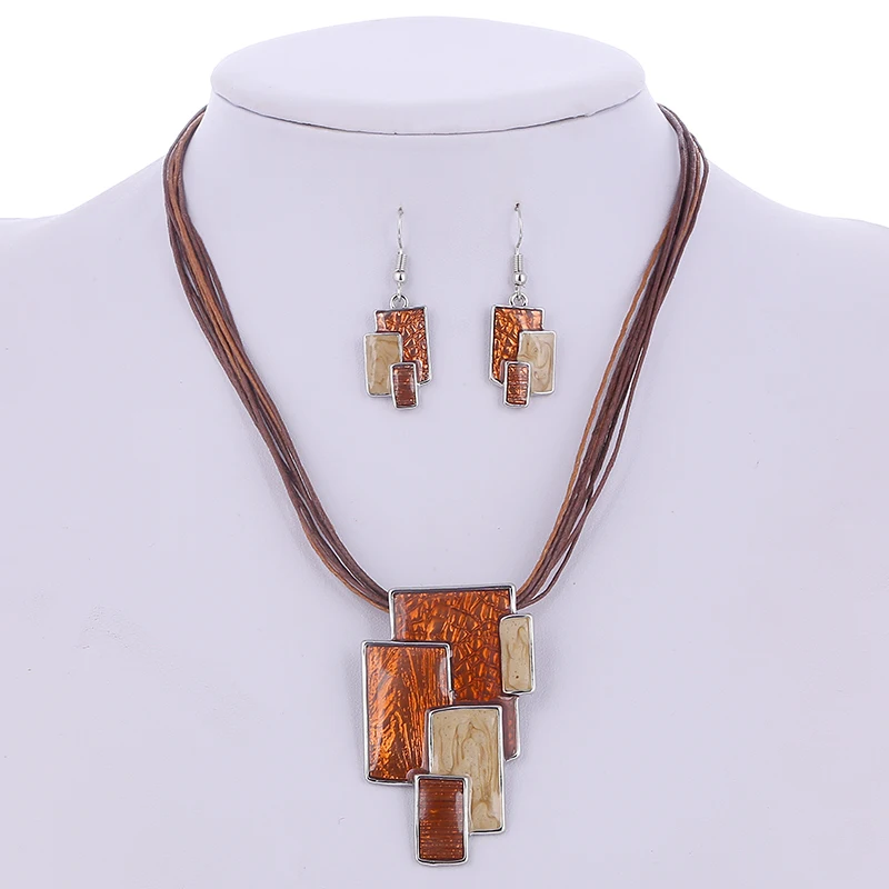 Женский комплект из колье серёг и с кожаным шнурком|necklace earring set|fashion jewelry setjewelry sets |