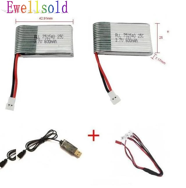 

3.7V 600mAh 25c Lipo Battery +usb Charger for Syma X5 X5C X5SC X5SW TK M68 CX-30 K60 905 V931 RC Drone Par