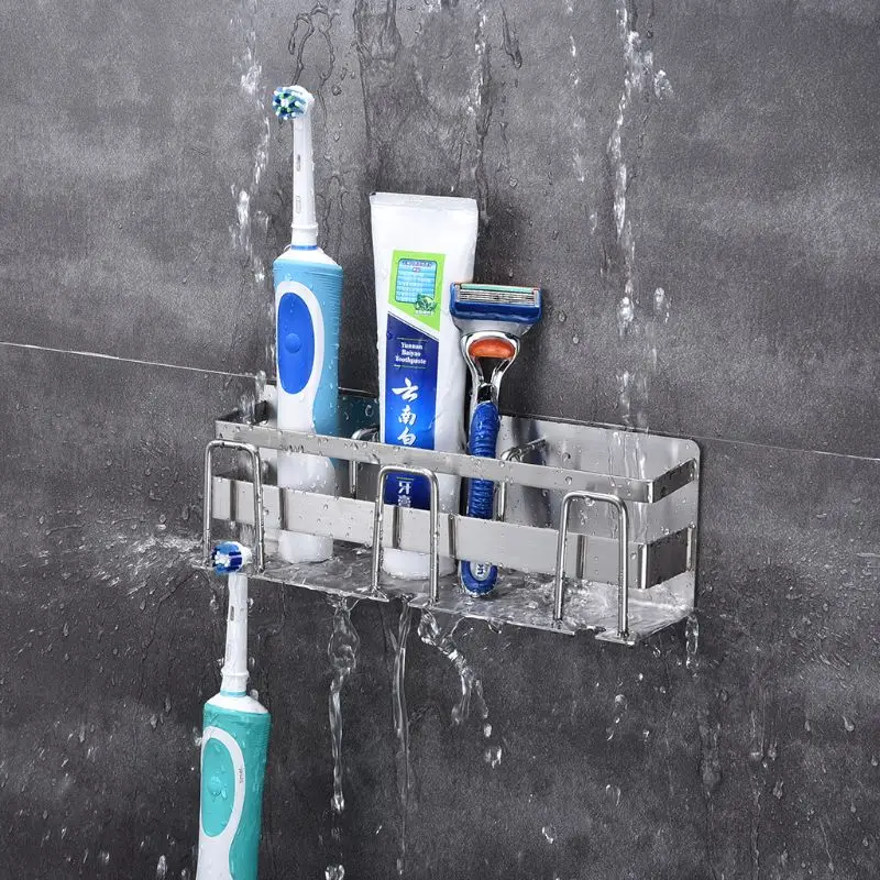 Stainless Steel Toothbrush Holder Toothpaste Stand Rack Adhesive Bathroom Organizer
