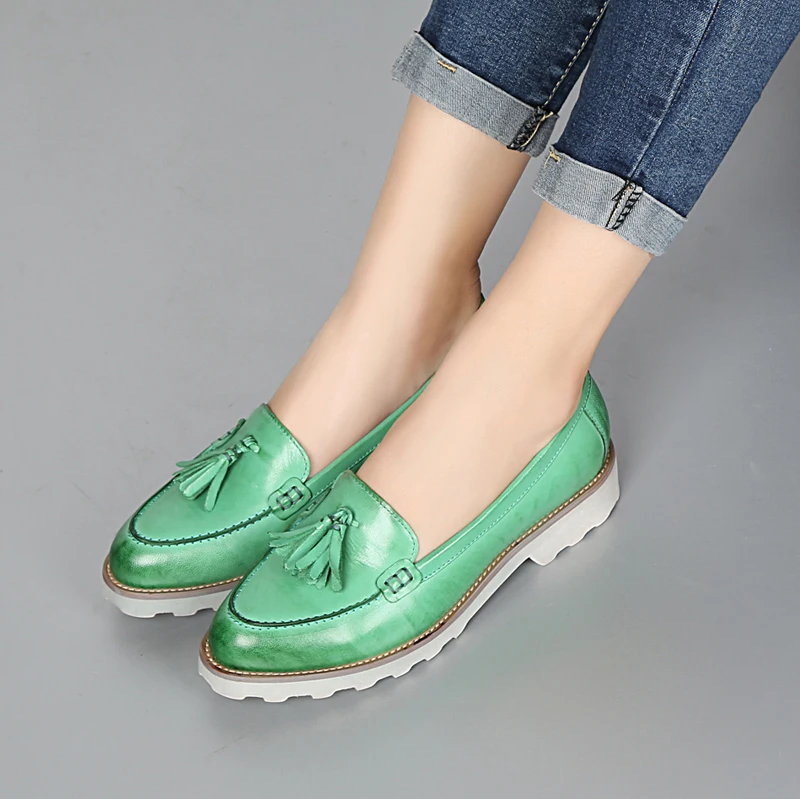 Большие размеры 40. 41 Милые цветные женские кожаные лоферы в стиле ретро с острым