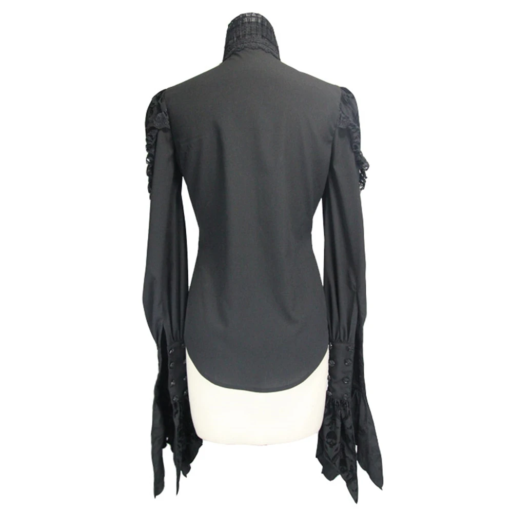 Женская готическая блузка с рюшами Lotus черная формальная из полиэстера кружевным