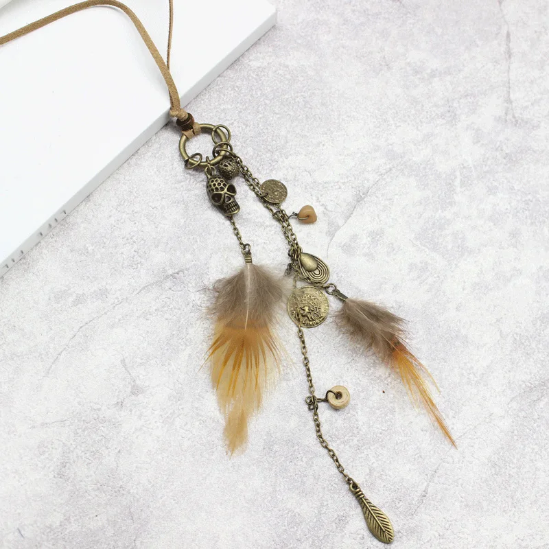 Ожерелье чокер с подвеской в виде натуральных перьев|feather pendant necklace|necklace chokerslong chain