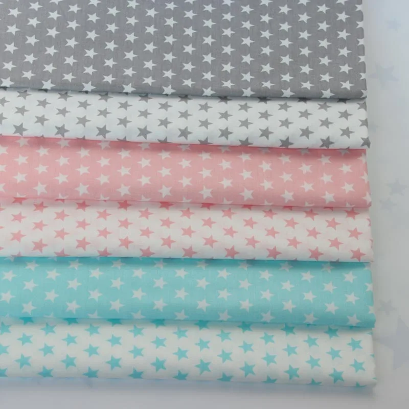 

100% cotton twill cloth simple GRAY PINK AQUA stars fabrics for DIY crib bedding patchwork cushion quilting handwork home decor