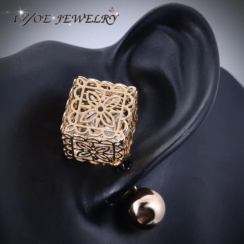 Серьги гвоздики IYOE в стиле панк украшения из белого золота форме цветка и шара с