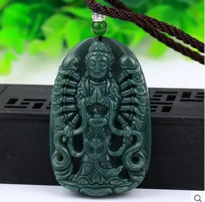 Натуральный зеленый нефрит подвеска Авалокитешвара ожерелье ювелирные изделия