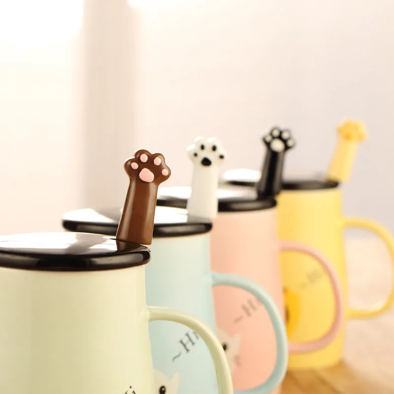 Милые кошачьи лапы медвежонок кружки с ложкой керамическая индивидуальная чашка