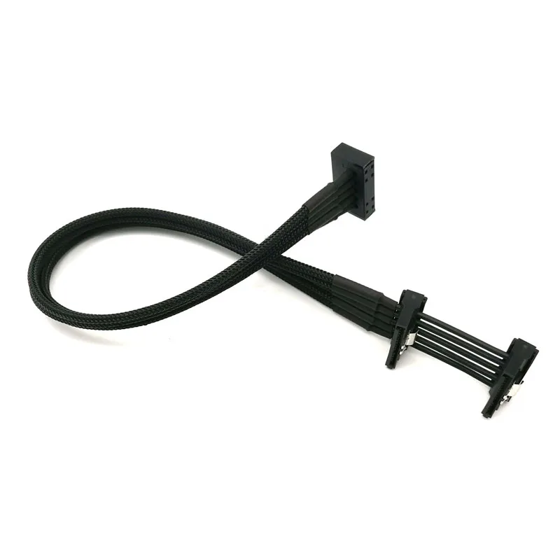 Удлинительный кабель Angitu с черными рукавами SATA 15Pin папа 2x мама защелкой|sata 15pin|sleeved