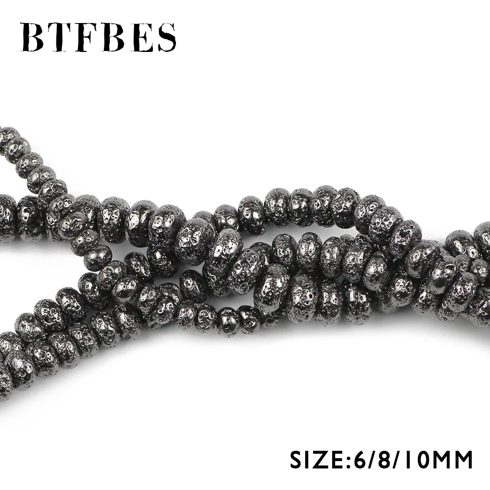 BTFBES 6 до 10 мм пушечно-черные лавовые промежуточные бусины плоско-круглой формы из натурального камня вулканического происхождения свободные бусины для изготовления украшений DIY браслетов.
